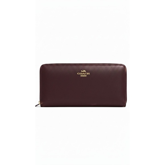 Coach Handbags - Coach Slim Bifold Wallet Large Burgundy Leather Gold Logo Zip Around #991